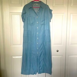 Zara Blue Maxi Shirt Dress with Notched Collar